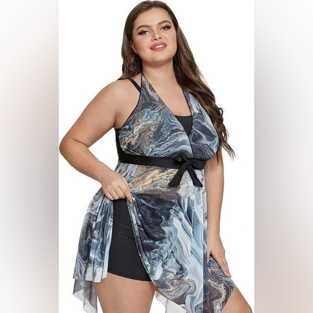 Womens Two Piece Tummy Control Swimdress Plus Size Skirtini CoverUp Swimsuit 16W - Picture 3 of 4